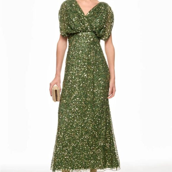 Mac Duggal 5640 Womens Forest Green Draped Sleeve V-Neck Sequin SZ 4 NWT $498 - Picture 5 of 5